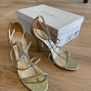 Jimmy Choo Dory 100 Gold Sandal Heel